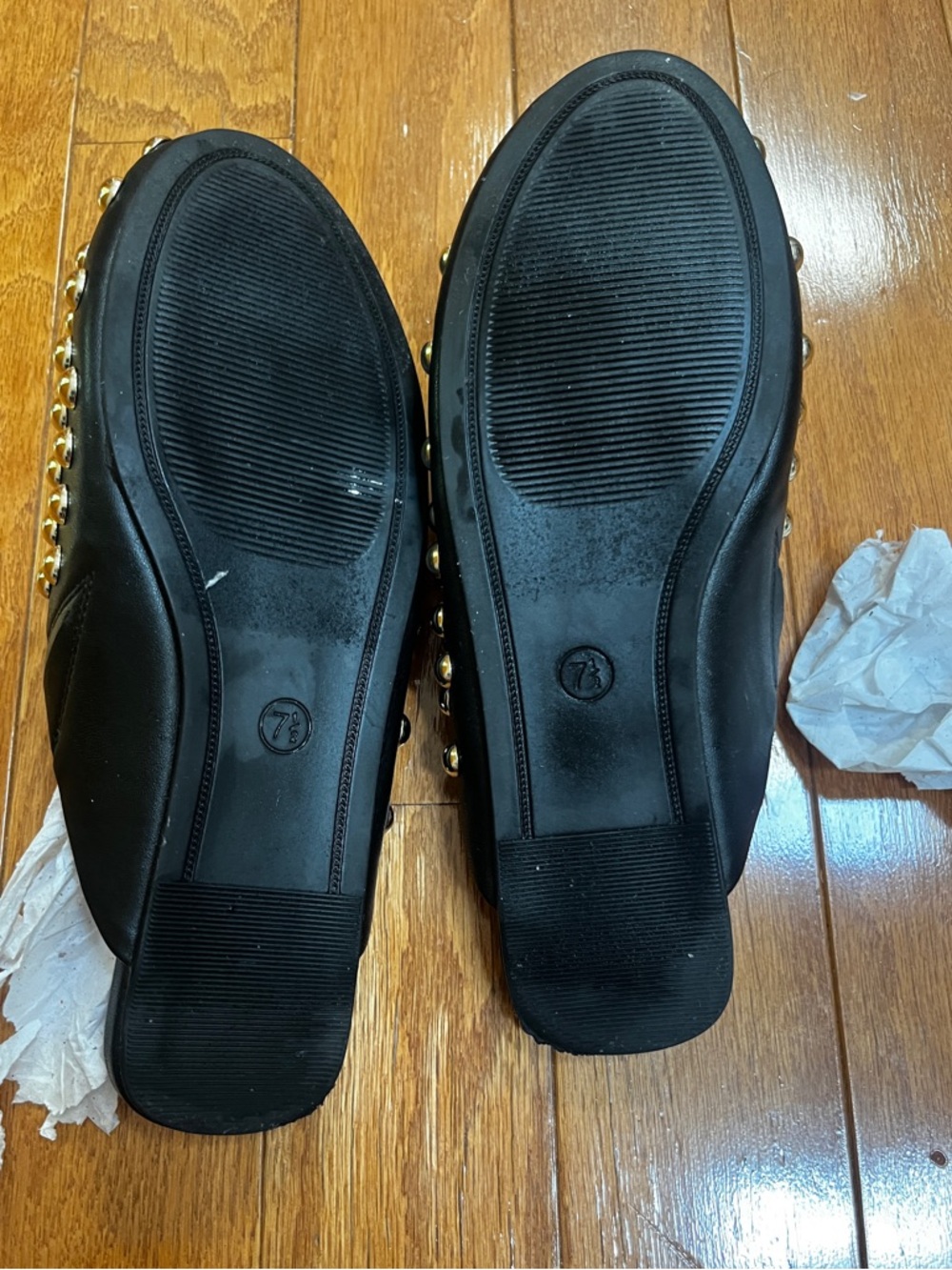 Studded Black Slip-On Mules with Gold Accents - Picture 5 of 13